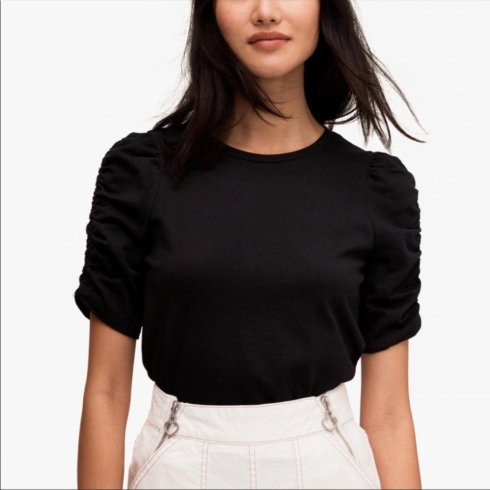 Kate ♠️ New York Ruched Puff Sleeve Black Tee Top Size XXL